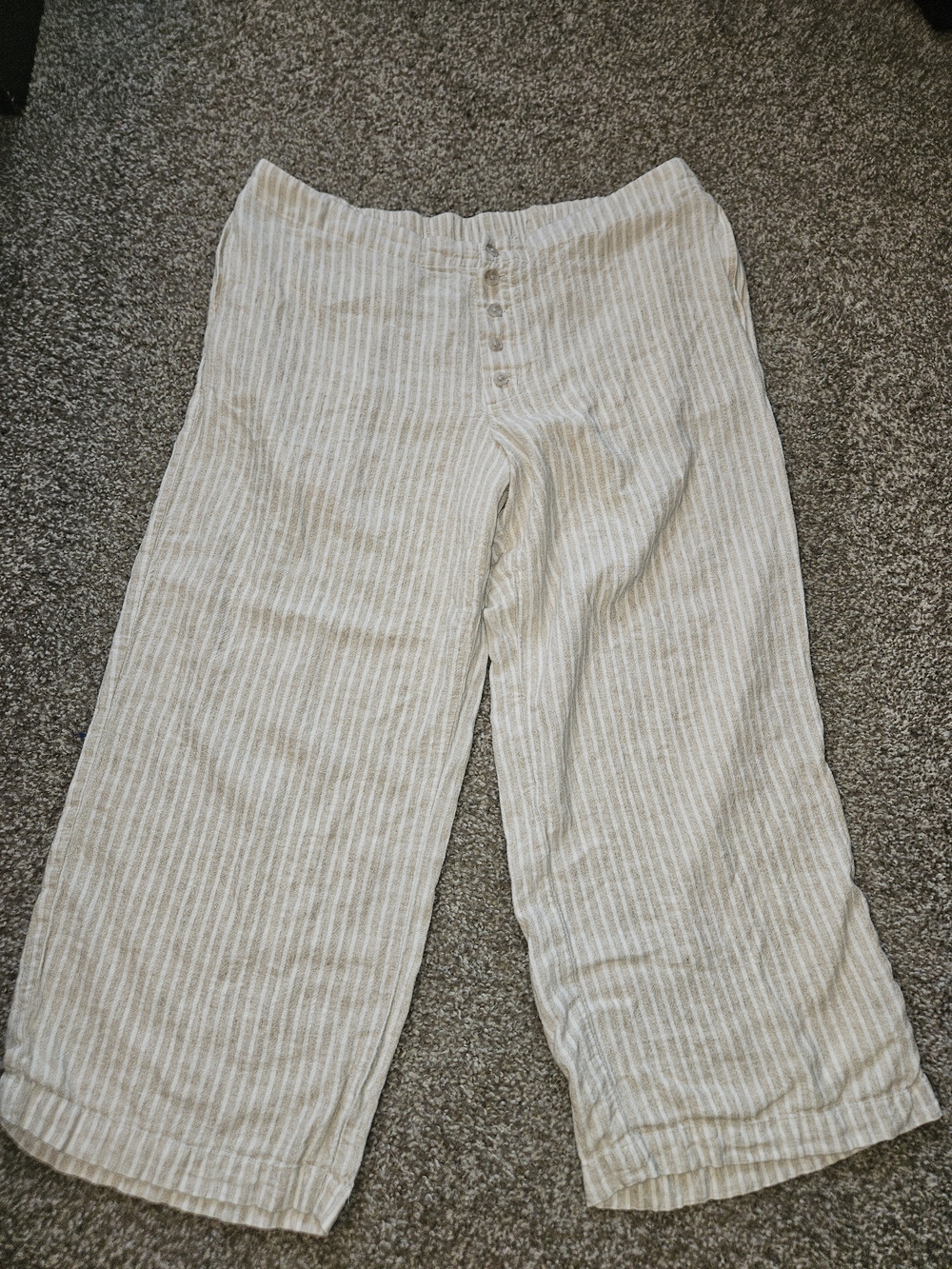 Universal Thread Beige & White Striped Wide-Leg Linen Blend Pants